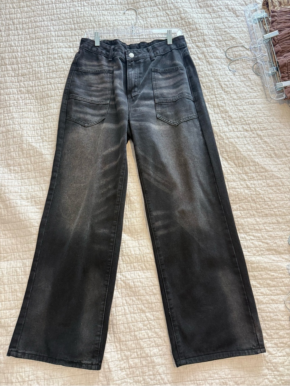 SHEIN Black Faded Wide-Leg High-Rise Jeans